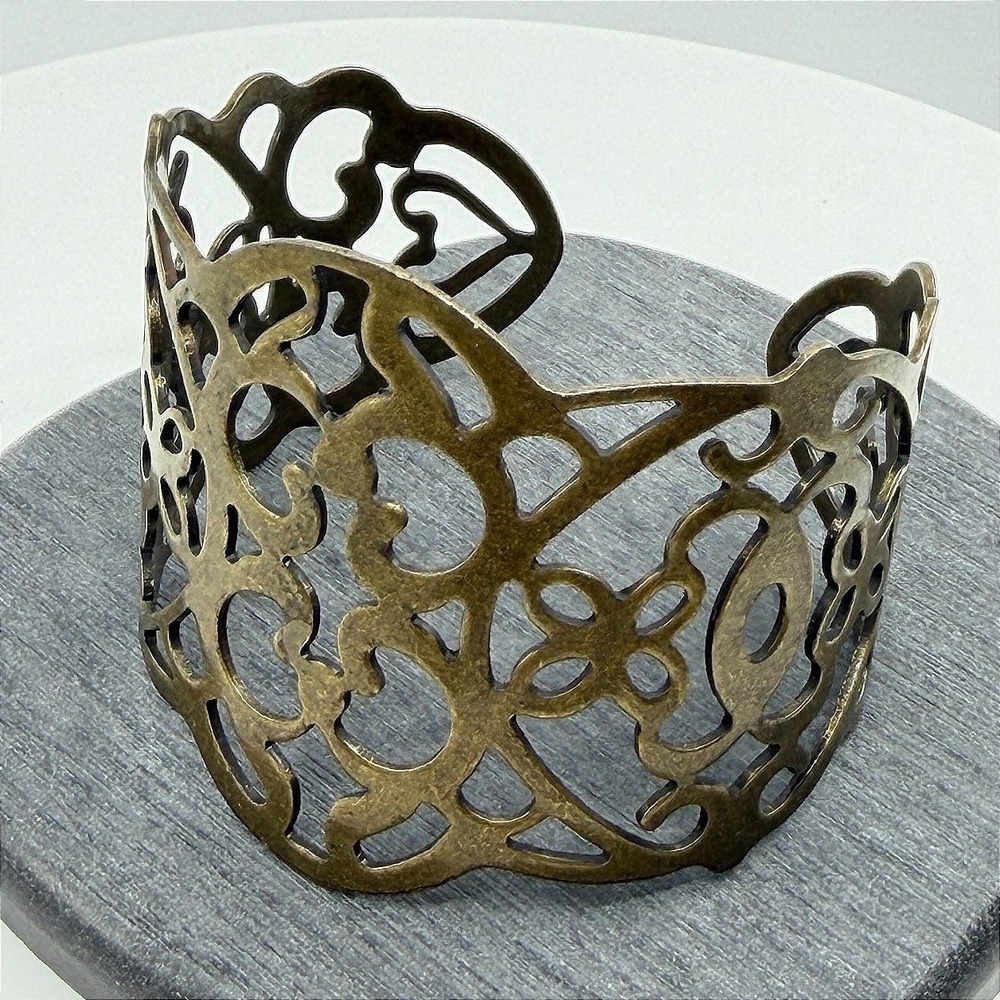 Statement Filigree Cuff Bracelet Chunky Gothic Boho Bronze Tone Wide Band